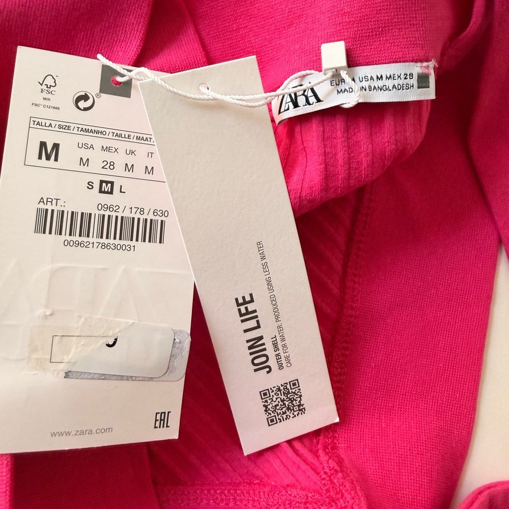 Zara Fuchsia Cross-Front Ribbed Crop Top - Picture 2 of 8